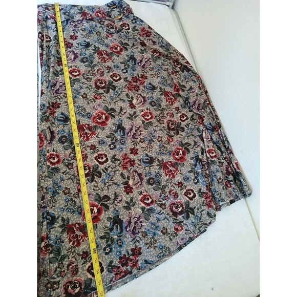 Robert Louis Maxi Skirt M Gray Red Blue Roses Cottage Fairy Whimsical Pastoral - Picture 8 of 14